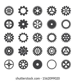Gear icon set. Vector transmission cog wheels and gears isolated on white background