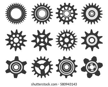 Gear icon set. Vector transmission cog wheels and gears isolated on white background