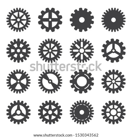 Gear icon set. Vector transmission cog wheels and gears isolated on white background