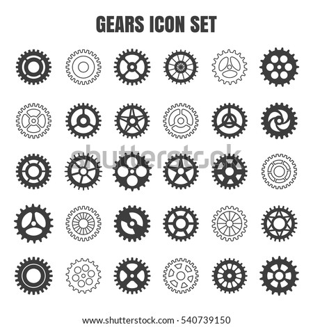 Gear icon set. Vector transmission cog wheels and gears isolated on white background