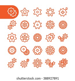 Conjunto de ícones de engrenagem para web e celular. Modernos elementos de design plano minimalista