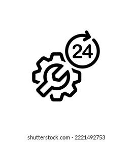Gear icon. Setting icon. 24 hour Service icon