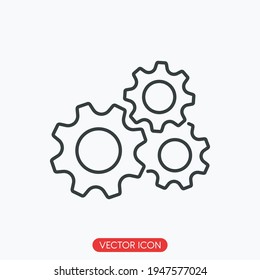 icono del engranaje, símbolo de línea delgada de la configuración de los engranajes, rueda cognoscitiva, Ilustración vectorial