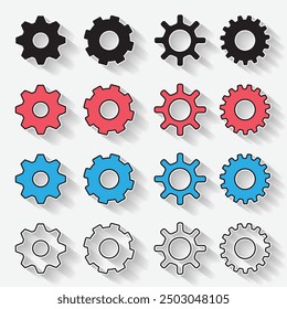 Gear icon with shadow design Gears collection on a white background Mechanism wheels logo