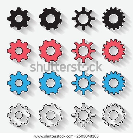 Gear icon with shadow design Gears collection on a white background Mechanism wheels logo