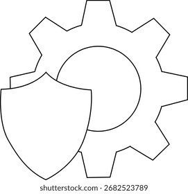 ícone de engrenagem e ícone de escudo com fundo branco.com linhas pretas
