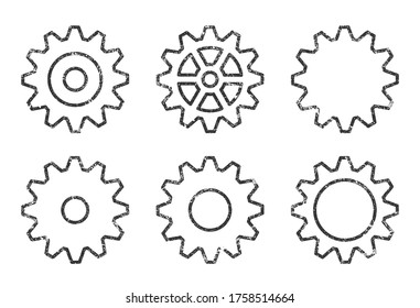 Gear icon silhouette symbol set. Vector illustration image. Grunge transmission cog wheels and gears logo sign. Isolated on white background