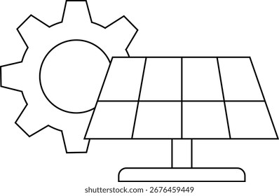 Zahnradsymbol und Sonnenkollektor auf weißem Hintergrund.mit schwarzen Linien