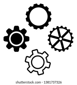 Gear icon symbol set. Vector illustration style is flat iconic symbols, isolated on a white background. Gear pictograms.