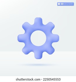 Símbolo del icono de la marcha. Soporte técnico, CogWheel, actualización de mantenimiento, Reparación, optimización, concepto de flujo de trabajo de desarrollo. Ilustración aislada vectorial 3D, estilo Mínimo pastel de dibujos animados. para diseño de aplicaciones móviles