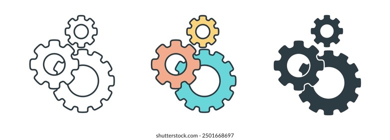 Ilustración vectorial del símbolo del icono del engranaje aislada en el fondo blanco
