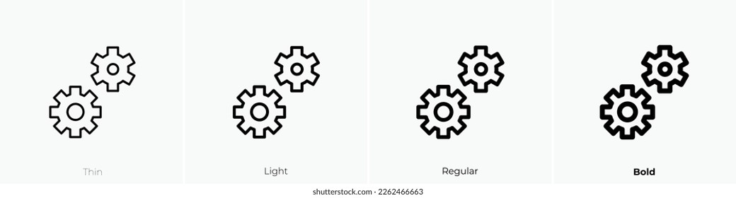 gear icon. Thin, Light Regular And Bold style design isolated on white background