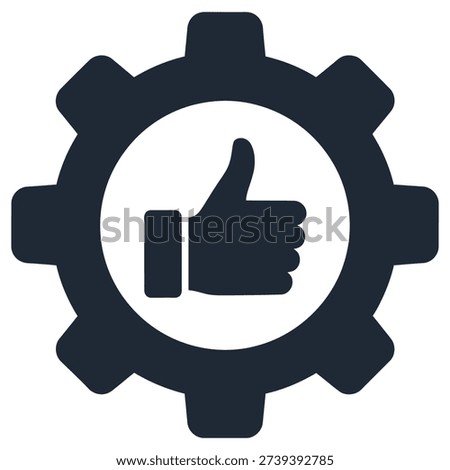 Gear icon with thumbs up symbol inside approval mechanism icon