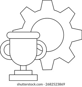 Icono del engranaje e icono del trofeo con el fondo blanco. Con las líneas negras