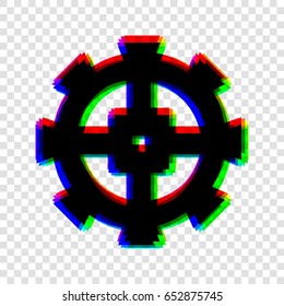 Gear icon. Vector. Black icon with red-green-blue contours on transparent background.