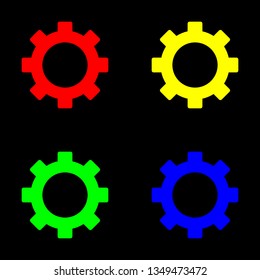 Gear icon vector, color set. Black background