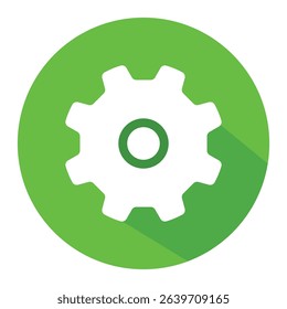Gear icon, vector illustration. Settings, cog, cogwheel icon between green circle. Settings, gears icon for apps and websites design. Vector image.