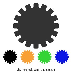 Gear icon. Vector illustration style is a flat iconic gear symbol with black, gray, green, blue, yellow color variants. Designed for web and software interfaces.