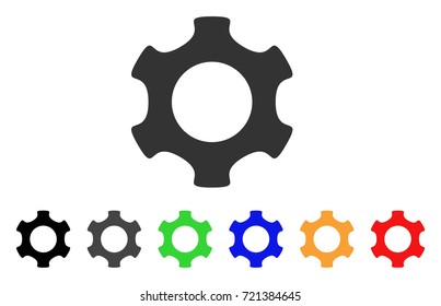Gear icon. Vector illustration style is a flat iconic gear symbol with black, grey, green, blue, yellow color variants. Designed for web and software interfaces.
