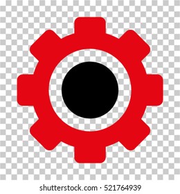 Gear icon. Vector pictogram style is a flat bicolor symbol, intensive red and black colors, chess transparent background. Designed for software and web interface toolbars and menus.