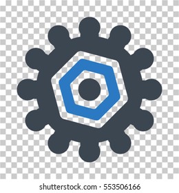 Gear icon. Vector pictogram style is a flat bicolor symbol, smooth blue colors, chess transparent background. Designed for software and web interface toolbars and menus.