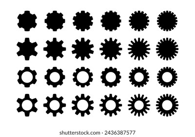 Gear Icon Vector Set. Cog Wheel Flat Illustration. Simple Machinery Gears Shapes. Cogwheel Silhouette