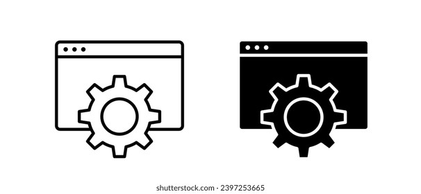 Gear icon vector set. Update, upgrade, install in browser window symbol