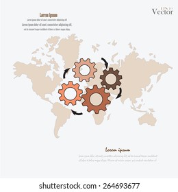 gear icon vector,business concept.gear vector on world map background.vector illustration