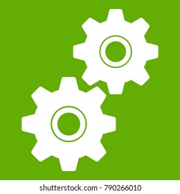 Gear icon white isolated on green background. Vector illustration