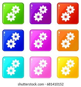 Gear icons of 9 color set isolated vector illustration