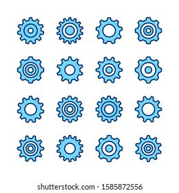 Gear icons. Cogwheels and cogs collection. Simple modern flat line design. Outline symbols. Vector icons set