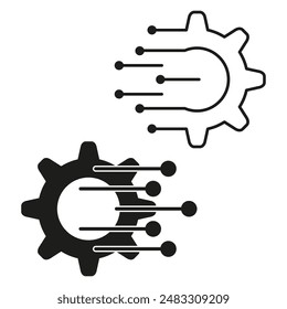 Gear icons collection. Black and white designs. Mechanical vector symbols. Technology and engineering.