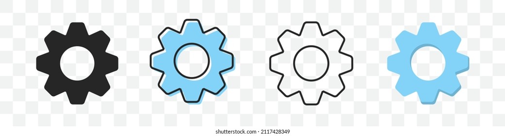 Gear icons collection in different style on a transparent background. Vector illustration