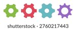 Gear icons collection. Vector isolated 3d pinions and cogs. Wheels mechanism element. Cogwheels templates. Components of mechanical systems. Constituents of simple devices and engines
