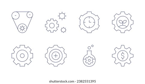Gear icons. Editable stroke. Containing gear, settings, time management, test tubes.