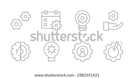 Gear icons. Editable stroke. Containing gears, mind, calendar, gear, idea, user, disruption.