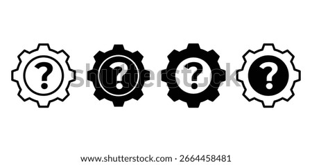 Gear Icons with Question Mark Black and White Variations Vector Design Illustration
