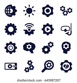 Gear icons set. set of 16 gear filled icons such as contrast
