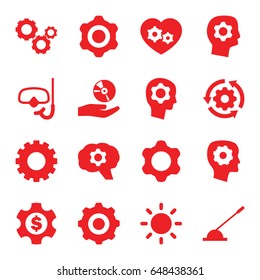 Gear icons set. set of 16 gear filled icons such as arm lever, cd on hand, contrast