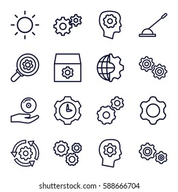 gear icons set. Set of 16 gear outline icons such as arm lever, CD on hand