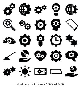 Gear icons. set of 25 editable filled gear icons such as hacksaw, cd on hand, contrast