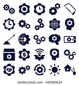 Gear icons set. set of 25 gear filled icons such as hacksaw, arm lever, contrast