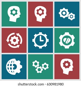 Gear icons set. set of 9 gear filled icons such as