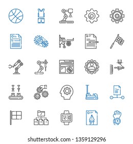 gear icons set. Collection of gear with watch, file, racing, bumper, settings, industrial robot, engine, setting, sportswear, basketball. Editable and scalable gear icons.