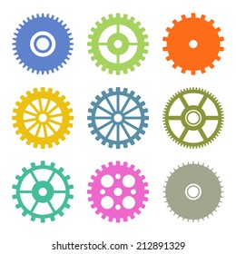 Gear Icons Set in Flat Design colors. Vector illustration