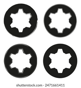 Gear icons set. Industrial design. Mechanical shapes. Vector symbols.