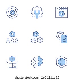 Gear icons set. Line Duotone style, editable stroke. gear, onboarding, design thinking, gears, admin, disruption, analytics, script.