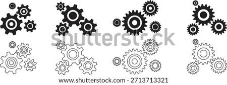 Gear Icons Set. Mechanical Cogs, Engineering Wheels, Machine Parts and Industrial Vector Collection