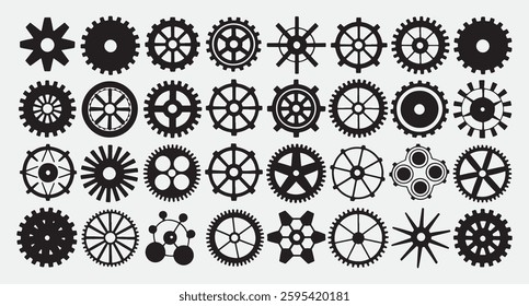 gear icons set – mechanical cogwheels and industry symbols vector
cogwheel and settings icons collection – engineering and machinery elements
