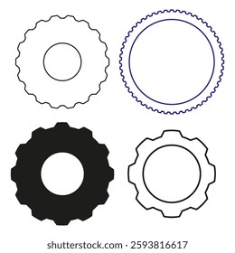 Gear icons set. Mechanical vector shapes. Industrial black and white. Simple cogwheel symbols. EPS 10.